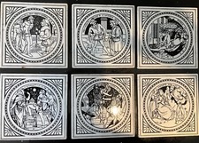 6 VICTORIAN MINTON HEARTH TILES. Antique Shakespeare Series c1874 Good all round
