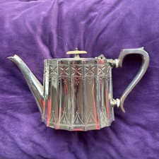 Antique Sheffield Silver Plate Teapot c1880 Engraved Octagonal Victorian EPNS