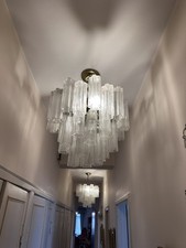 Large three-Tier Murano Glass Tube Chandelier - white albaster