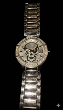 🔥 Men's Marc Ecko Iced Out Skull Watch - Silver Tone, Crystal Bezel - Rare! 🔥
