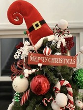 Christmas Santa Hat Tree Topper Star Red Luxury Plush Decoration