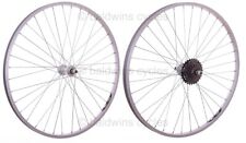 700c PAIR Hybrid Bike Silver Alloy Wheels + 6 Speed Shimano Freewheel