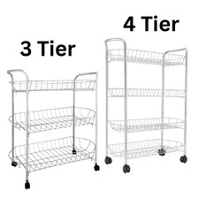 3/4 Tier Fruit Vegetable Trolley Basket Rack Kitchen Storage Cart with Wheels