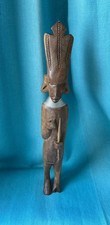 Vintage African Tribal Wooden Carved Figure with Beaded Necklace & Spear