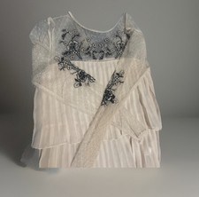 River Island Size 6 White Blouse – Sheer Long Sleeves, Floral Embroidery