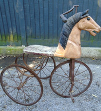 Victorian childs wooden horse tricycle with iron wheels