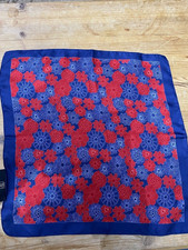 Tie Rack vintage silk pocket scarf small square red blue floral S1411