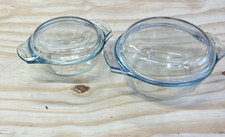 Vintage Pyrex Clear Round Glass Casserole Dish/ bowls with lids - see desc
