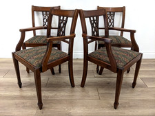 DINING CHAIRS Set Of 4 Mahogany Cross Shield Back Floral Patterned Padded Seats