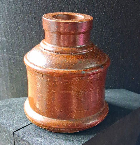 Vintage ink well brown - well, glazed