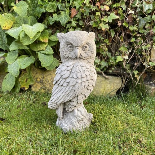 Cute stone owl garden ornament - stone,