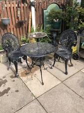 Bistro Table & 2 Chairs Plus Bird Bath All Metal