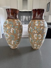 Antique Royal Doulton Lambeth Slater Vases Pair