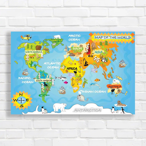 Kids world map canvas print - canvas,