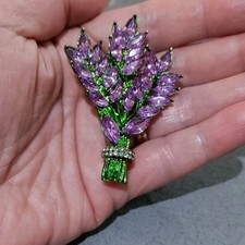 Costume Jewellery. A Large Metal And Rhinestone Lavender Bouquet Brooch.