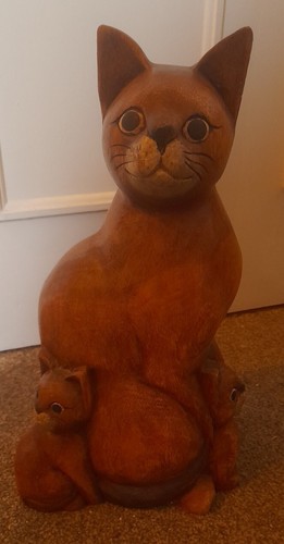 Cat kittens carved wood - &, 2