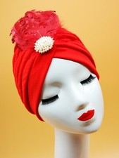 Red & Ivory Feather Turban
