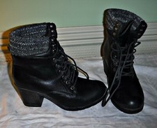 NEW LOOK FUNKY FAUX BLACK LEATHER LACE UP CHUNKY ANKLE BOOT KNITTED TOP 6 39