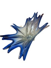 Murano Freeform Centerpiece Glass Bowl Splash Blue Large Sommerso 19x12" 1960