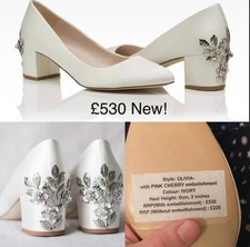 Harriet Wilde Ivory Satin Block Heel Cherry Embellishment Wedding Shoes Size 4