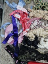 job lot fabric trims and cords - lace, ribbon, woven. aprox mt lengths.