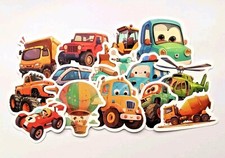 50x Cute Vehicle Stickers For Kids Car Plane Bus Digger Lorry Tractor Waterproof