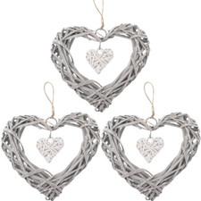 3Pcs Wicker Heart Wreaths Hanging Wreaths Wall Hanging Decoration UK