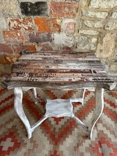 Upcycled Antique-Style Hand-Painted Serpentine Side Table with Decoupage Design
