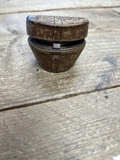 Antique Leather And Brass Travelling Inkwell With Glass Liner Modelled Top Hat