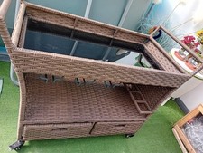 Brown  Rattan  Garden  Drinks  Trolley  Bottle Glass Storage Very Good Condition