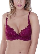 32A New Lepel 'Fiore' Underwired Plunge Bra Deep Berry UK/USA Size 32A (EUR 70A)