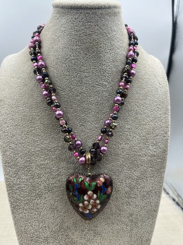 Vintage cloisonne enamel heart - enamel,