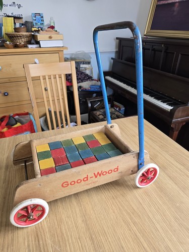 Vintage wooden push along baby - wooden,