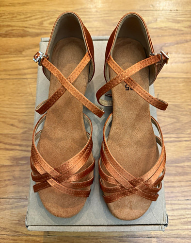 Girls brown satin - satin, strappy