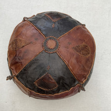 Small Leather Pouffe With Tassels Vintage 