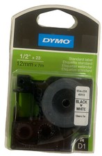 DYMO 45113 BLACK ON WHITE, Standard Label, 12mm X 7m, 1/2” X 23’