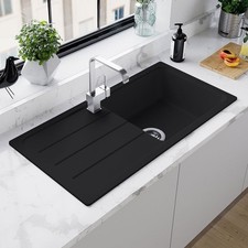 Astini Elmo 100L 1.0 Bowl Granite Nero Black Reversible Kitchen Sink & Waste