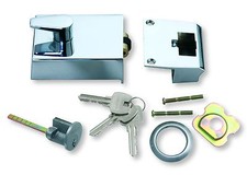 Roller Bolt Night Latch Polished - Satin Chrome Front Door Lock - Rim Cylinder 