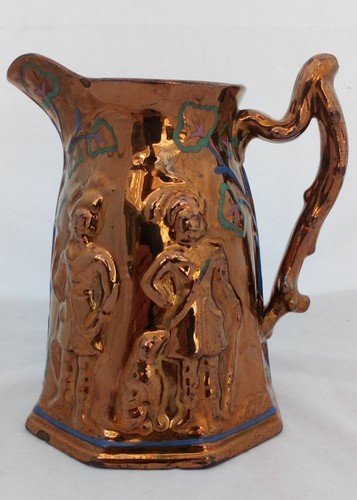 Octagonal copper lustre jug - copper,