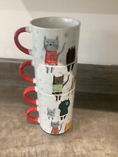 PRIMA 4 Cat Stacking Mugs  MISSING STAND few minor use marks inside NO DAMAGE