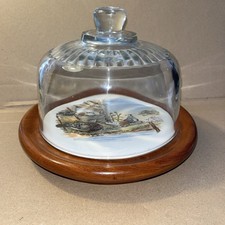 Vintage Handmade Craft Glass Dome Butter Cheese Dish Painted Tile 8’’ Diameter