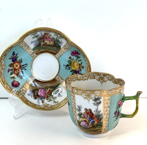Meissen cup saucer turquoise - &,