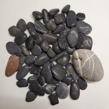 Decorative Black Smooth Natural Pebbles With Quartz Stripes  1.7kg