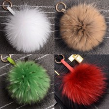 Large Real Raccoon Fur Ball Pom Pom Keyring Key Chain Bag Charm Pendant 15cm/6"