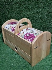 Wooden Sewing & Craft Storage Box With Handle Compartments Drawer & Threads 