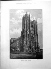 Antique Old Print Beverley Minster Yorkshire Chichester Cathedral Sussex 1895