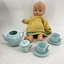 Vintage Doll BND London 12" and Vintage Dolls Pale Blue Tea Set