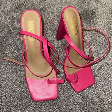 EGO Pink High Heels Strappy Block Square Toe Sandals Shoes Size UK  5
