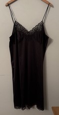 St Michael Vintage Black Lace Trim Silky 100% Nylon Full Slip Night Dress. Sz 20