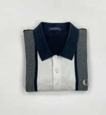 Men's Black Fred Perry Polo Shirt XXL 2XL Terry Towelling Knitted Colourblock B